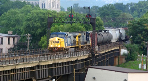 A northbound freight heads past our hotel. (Photo by Chuck Hinrichs,)