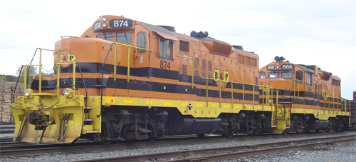 The Coming Storm: On the eve of Pennsylvania's first snow of 2009, two Buffalo & Pittsburg GP9s idle at the Dubois, PA yard on 14-Oct-2009 awaiting their next duty on the Dubois locals.  Photo by Chris Dees.