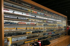 The wall of locomotives on display.