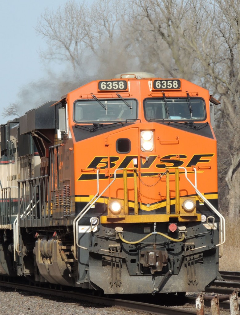 BNSF 6358 leads a southbound oil train at Gorham IL. on February 18, 2014 - Thomas Bryan