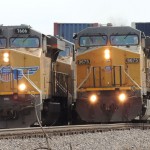 Two northbound UP trains meet at Gorham, IL on February 18, 2014 -Thomas Bryan