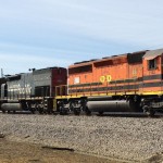 Northbound out of Yankeetown, Indiana Southern and two former SP locomotives go to get another load of coal on February 22, 2014 -Matt Gentry