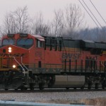 A northbound led by BNSF power at Romney Siding on Marhc 8, 2014 -Rick Bivins