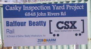 Sign that has been raised proclaiming the Casky Inspection Yard Project - - Steve Miller