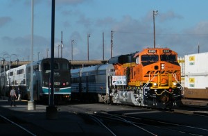 BNSF ES44C4 #8169 pulls into San Bernardino station with its special train in tow on the morning of Saturday, December 13, 2014. - Photos by Matt Gentry